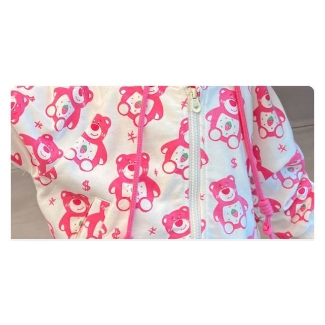 Áo Khoác hoodie Có Khóa Kéo In Hình Gấu Dễ Thương Cho Bé Gái 1-12 Tuổi Hoạt Hình