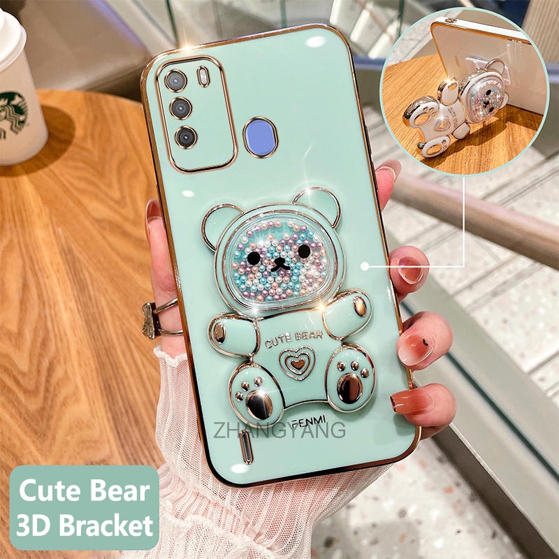 ốp lưng itel vision 1 pro Ốp Điện Thoại tpu Dẻo Mạ Màu 3d In Hình Gấu Nhỏ Đáng Yêu Có Giá Đỡ Cho ite