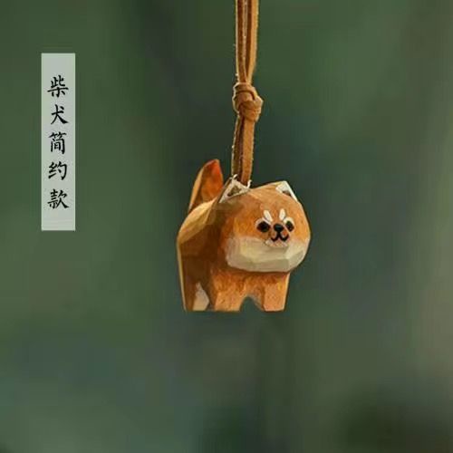 Móc Treo Gương Chiếu Hậu Xe Hơi Bằng Gỗ Hình Chó shiba inu Dễ Thương 10.6 Inch
