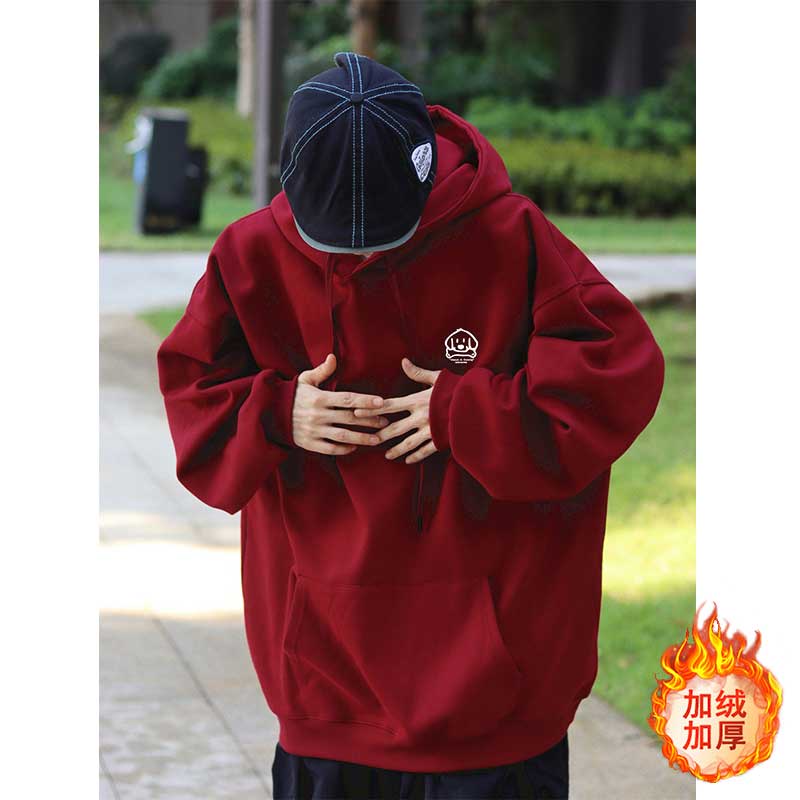 Áo Khoác Hoodie Nỉ Ngoại Cỡ Màu Đỏ Tía Phong Cách Đường Phố Mỹ Thời Trang Thu Đông Cho Nam