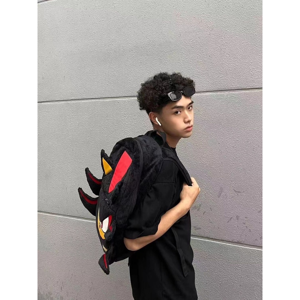 Balo y2k Wlgs Balo Nhung Lông Màu Đen Bóng sonic Cho Cặp Đôi