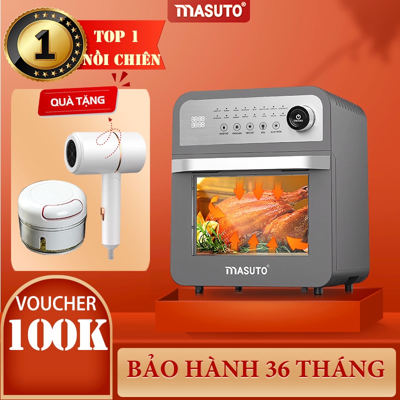 Nồi chiên không dầu Masuto Eatclean chế độ 10 món nấu tự động hạn chế 90% dầu mỡ chất béo MUA 1 TẶNG 1