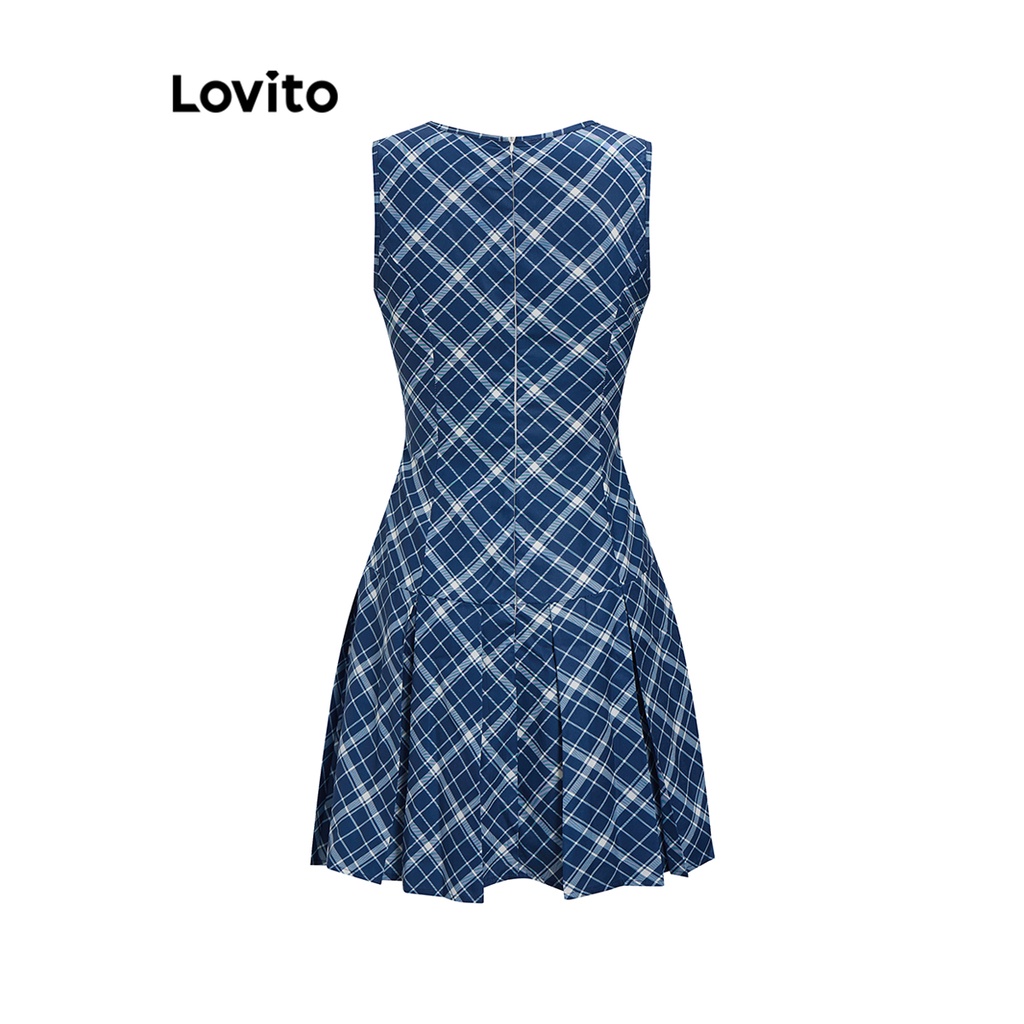 Lovito Váy họa tiết xếp ly Gham đơn giản cho nữ L64AD045