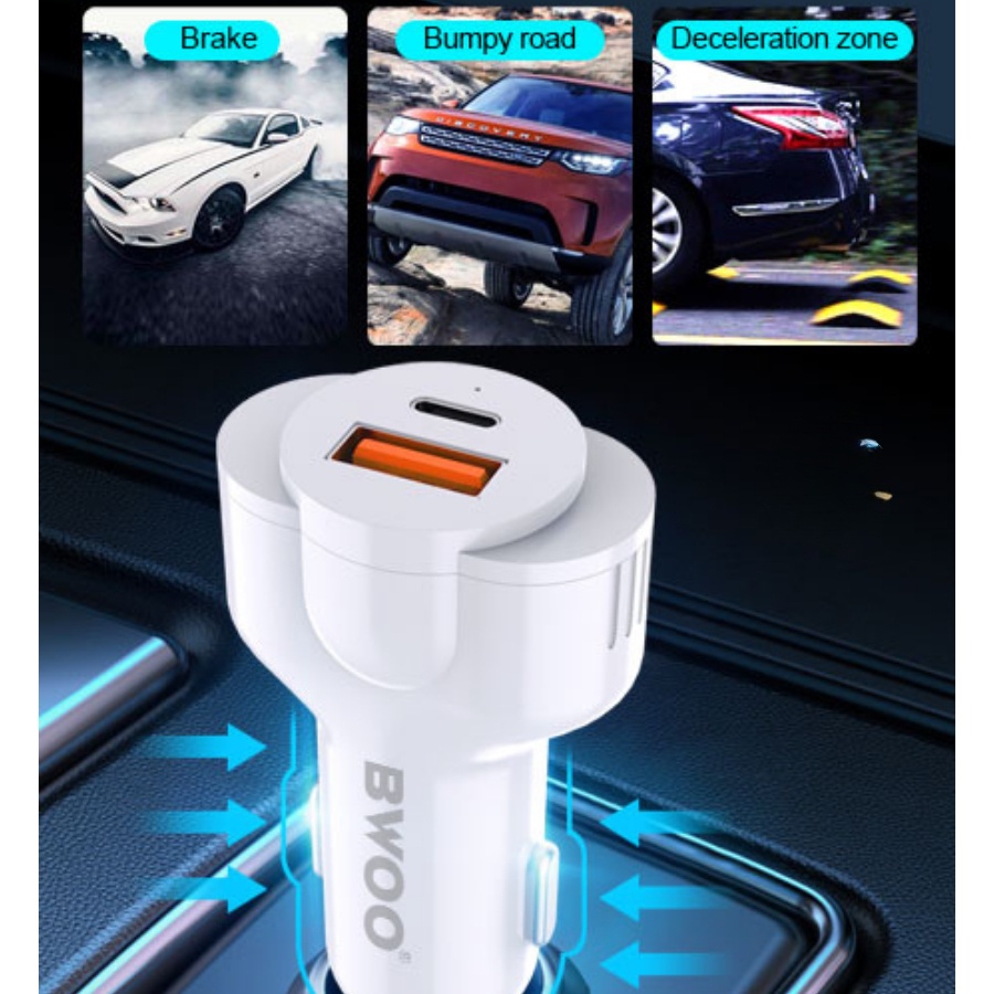 Tẩu sạc nhanh ô tô 2 cổng BWOO 30W PD Usb Tyc Chống cháy nổ cho iphone samsung oppo xiaomi PINSHOP | BigBuy360 - bigbuy360.vn
