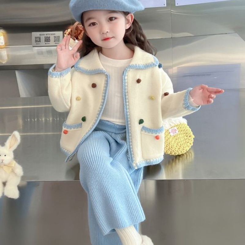 Áo Sweater Dệt Kim Phối Bóng Lông Nhỏ Dễ Thương Thời Trang Thu Đông Cho Bé Gái