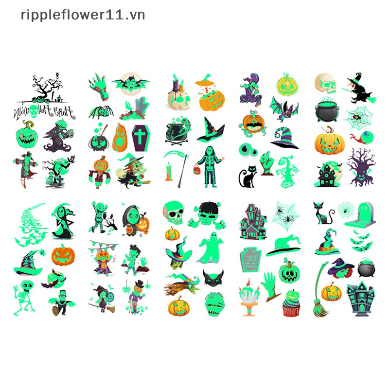 Set 10 Hình Xăm Dán Dạ Quang Chống Nước Chủ Đề halloween