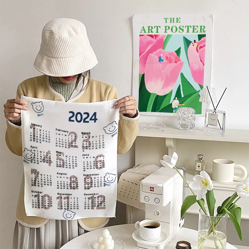 Lịch Treo Tường Năm Mới 2024 Bằng Vải Họa Tiết Gấu Hoạt Hình Dễ Thương Bắt Mắt