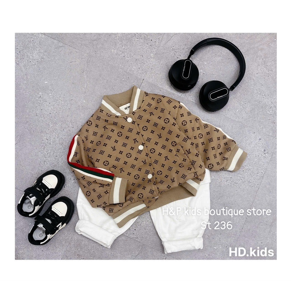 SIZE đại 8-26KG: Áo khoác bomber L. V vải da cá cho bé trai bé gái - AKLV