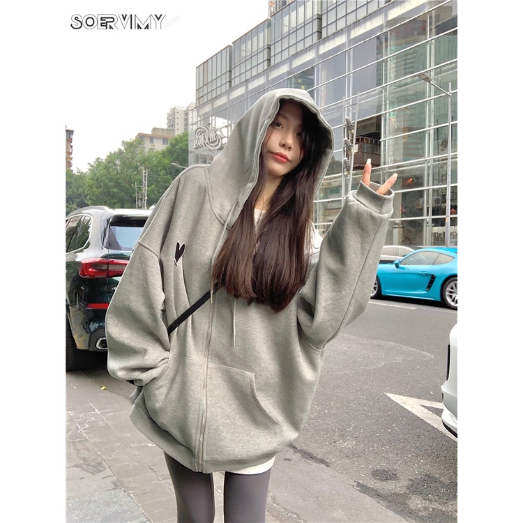 Áo khoác hoodie SOERVIMY WWY2391GWY38Z230919 phối khóa kéo thoải mái thời trang cổ điển cho nữ | BigBuy360 - bigbuy360.vn