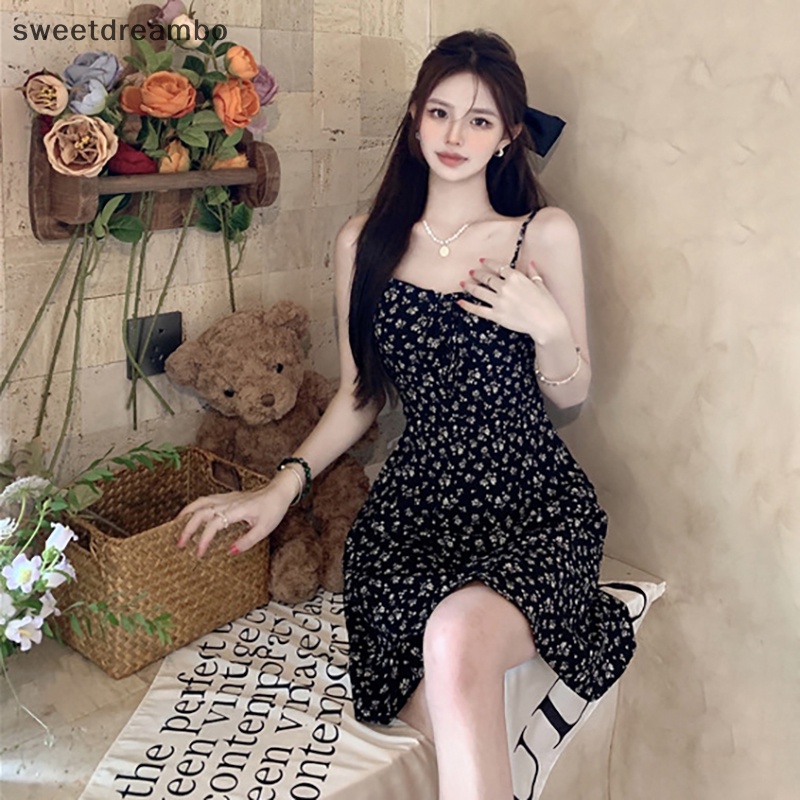 Đầm chiffon Đen Không Tay In Hoa Kiểu vintage Thời Trang Mùa Hè Cho Nữ