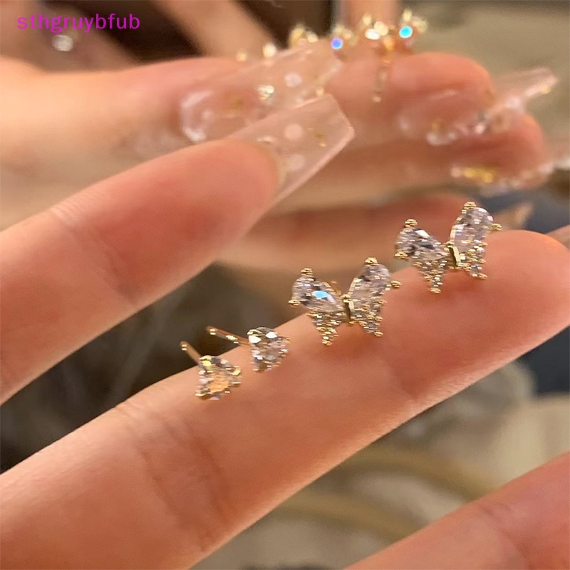 Set 4 Bông Tai Hình Bướm Đính Đá Thời Trang Cho Nữ