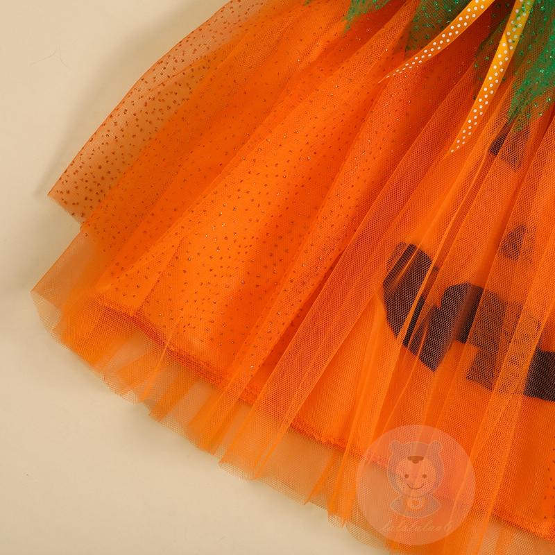 Laa6-đầm Vải Tuyn Không Tay Hình Bí Ngô halloween Kèm Túi Đựng Cho Bé Gái