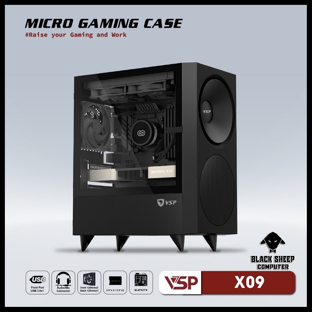 Vỏ Case VSP X09 BLACK  - Vỏ case máy tính đặc biệt - Hàng chính hãng VSP - New