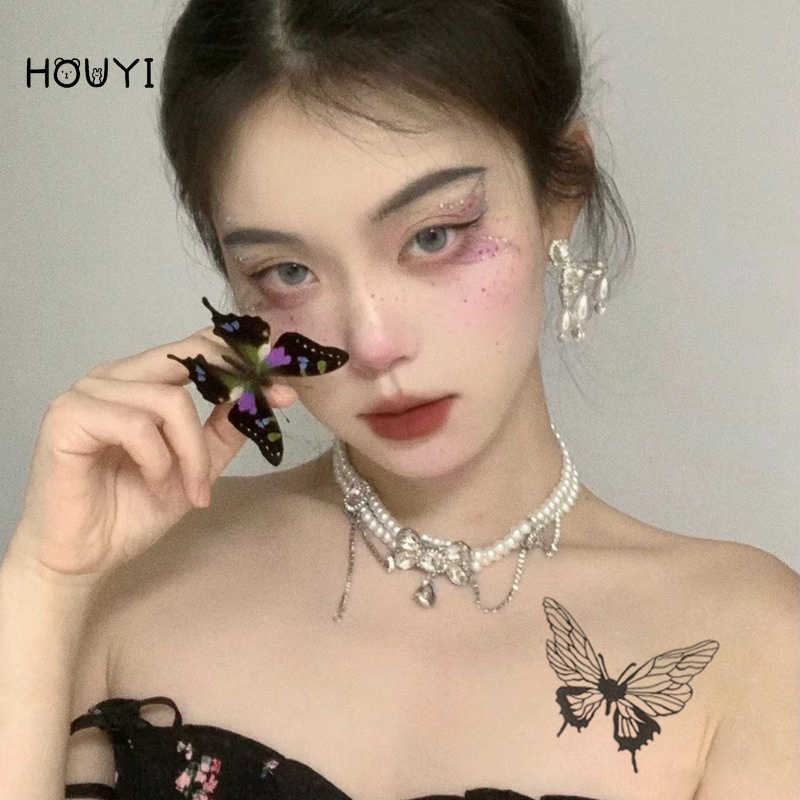 Hình Xăm Dán Tạm Thời Hình Bướm Đen Cổ Tích Sáng Tạo Cho Nam Và Nữ