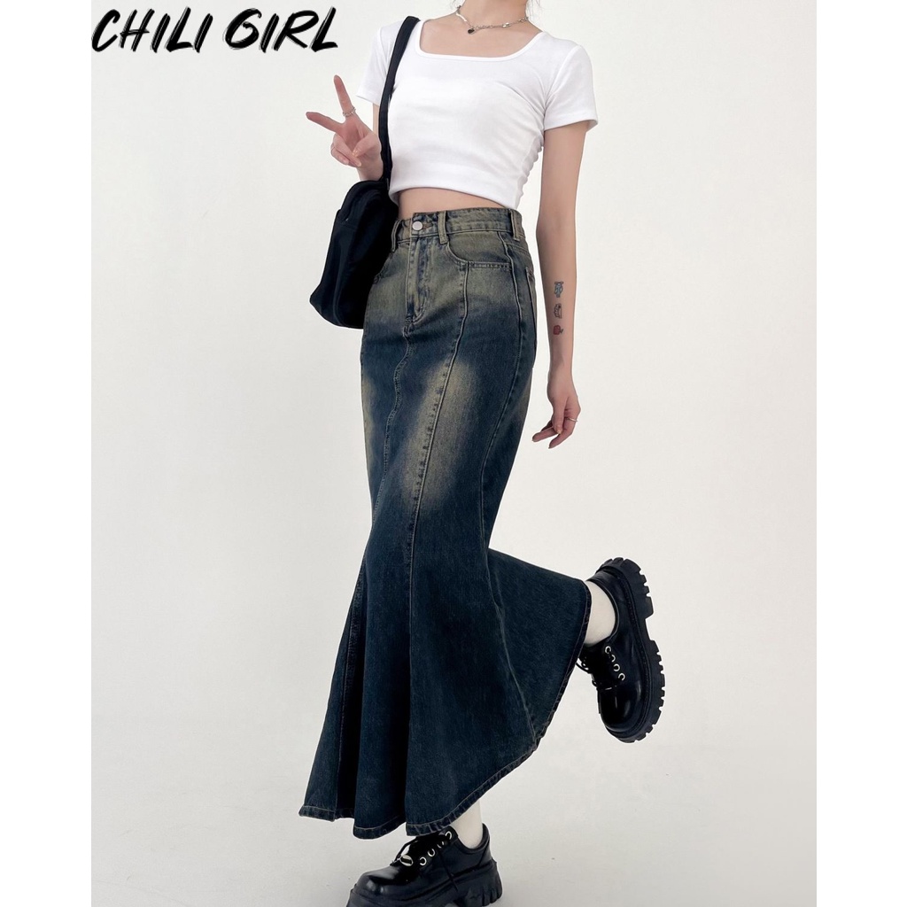 HUAYUZHI Chân váy jean váy nữ Phong cách Korean phổ biến Popular WWY23936LF39Z230925