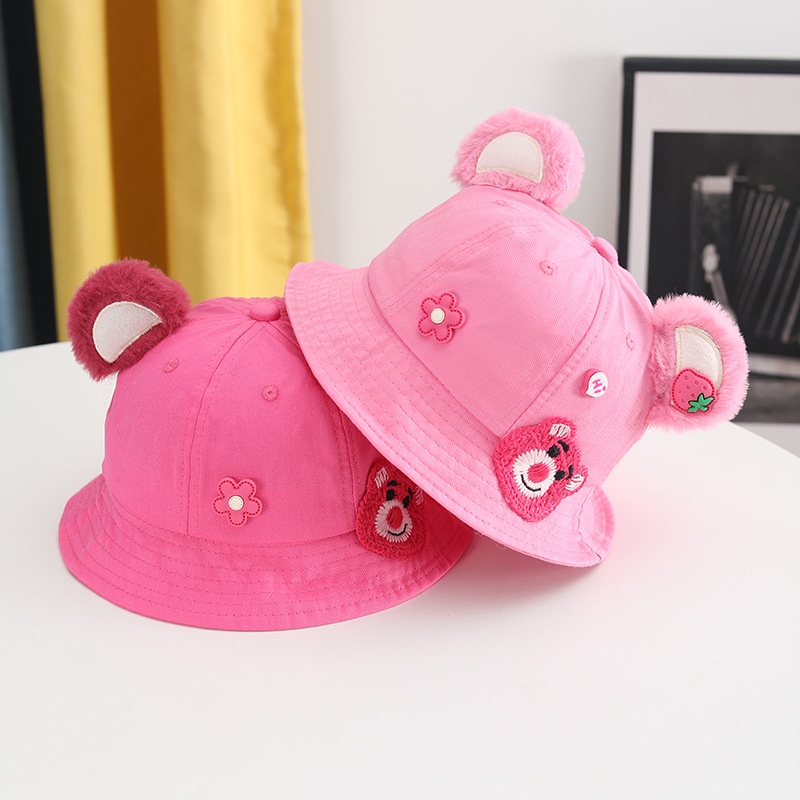 Sq2 Nón Tai Bèo Chống Nắng / Gió Hình Gấu / Dâu Tây Màu Hồng Dễ Thương Cho Nữ