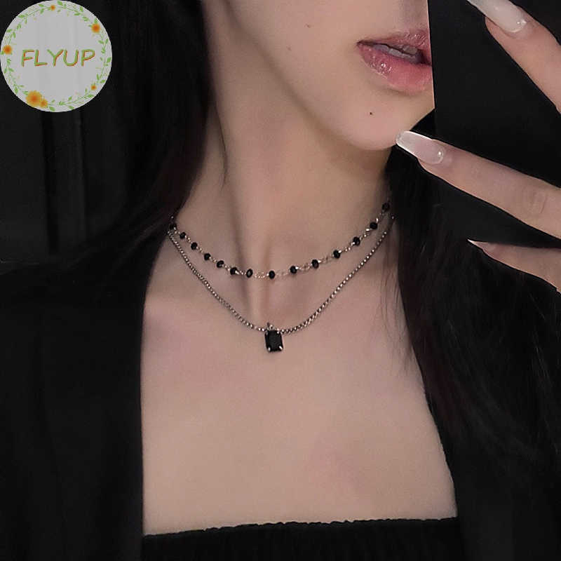 Flyup Vòng Cổ choker Hạt Hai Lớp Màu Đen Hình Học Làm Quà Tặng Cho Bạn Bè vn