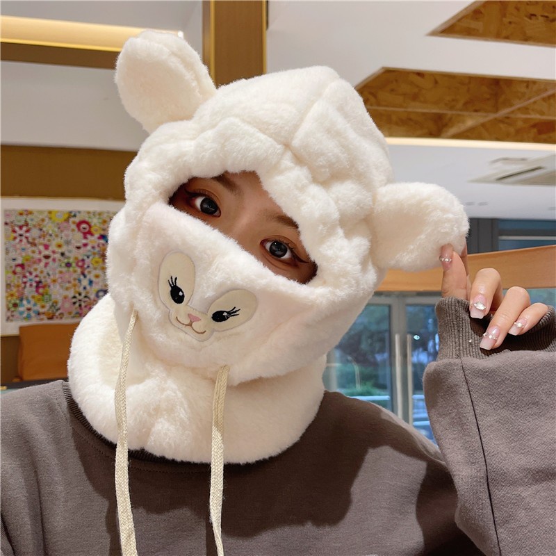 Ere1 Nón Trùm Đầu Kèm Khẩu Trang Giữ Ấm Chống Gió Hình Gấu Dâu Tây Dễ Thương Cho Nữ