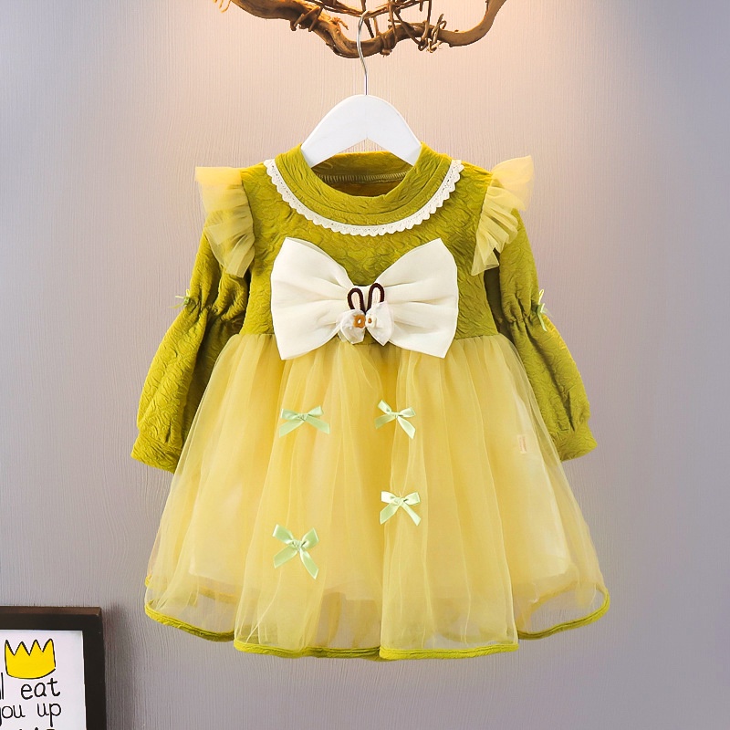 Đầm Công Chúa Tay Dài Đính Nơ Thời Trang Mùa Thu 2023 Cho Bé Gái