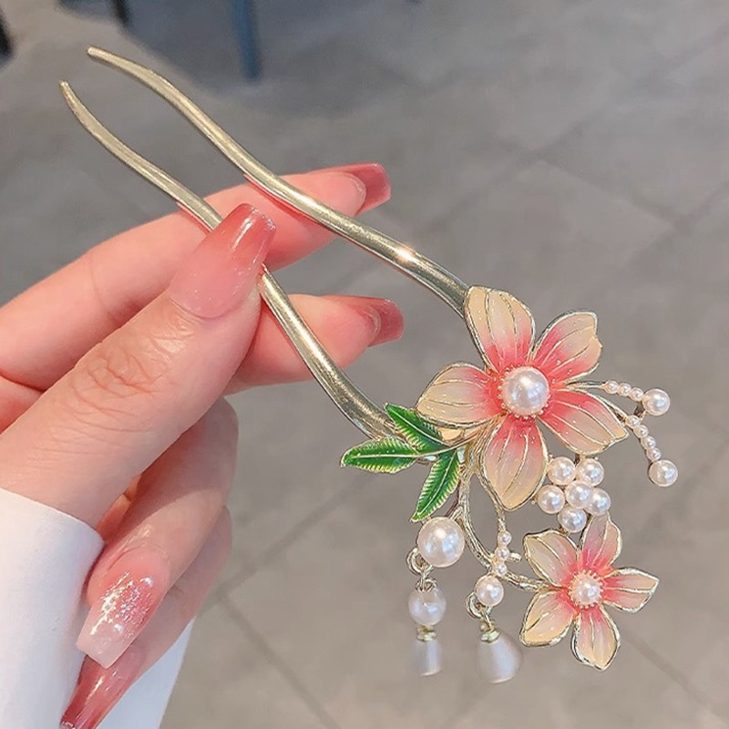 Trâm cài tóc HAIMEIKANG hình hoa bướm đính ngọc trai phong cách Trung hoa cổ điển cho nữ