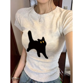 Áo baby tee nữ Áo thun ôm body Áo croptop 100% cotton Áo y2k tay ngắn hở vai dáng ôm màu xám hoa thời trang mùa hè phong cách mới dành cho bạn nữ