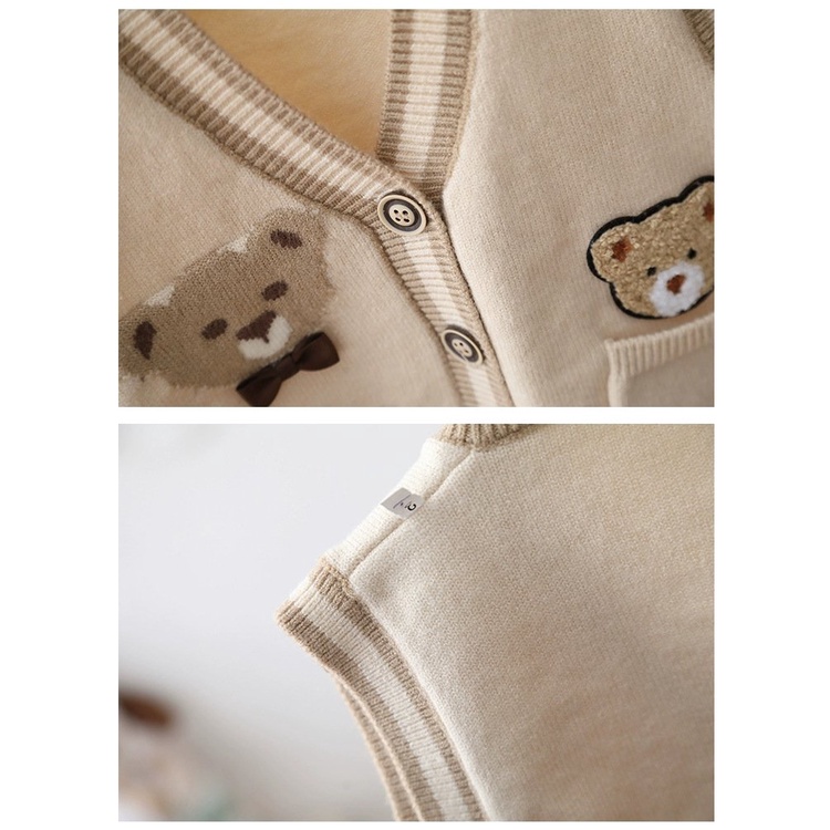 Áo dile gi lê gile len mùa đông hàng quảng Châu loại đẹp cúc cài thẳng họa tiết gấu cho bé trai bé gái 4 tháng - 4 tuổi