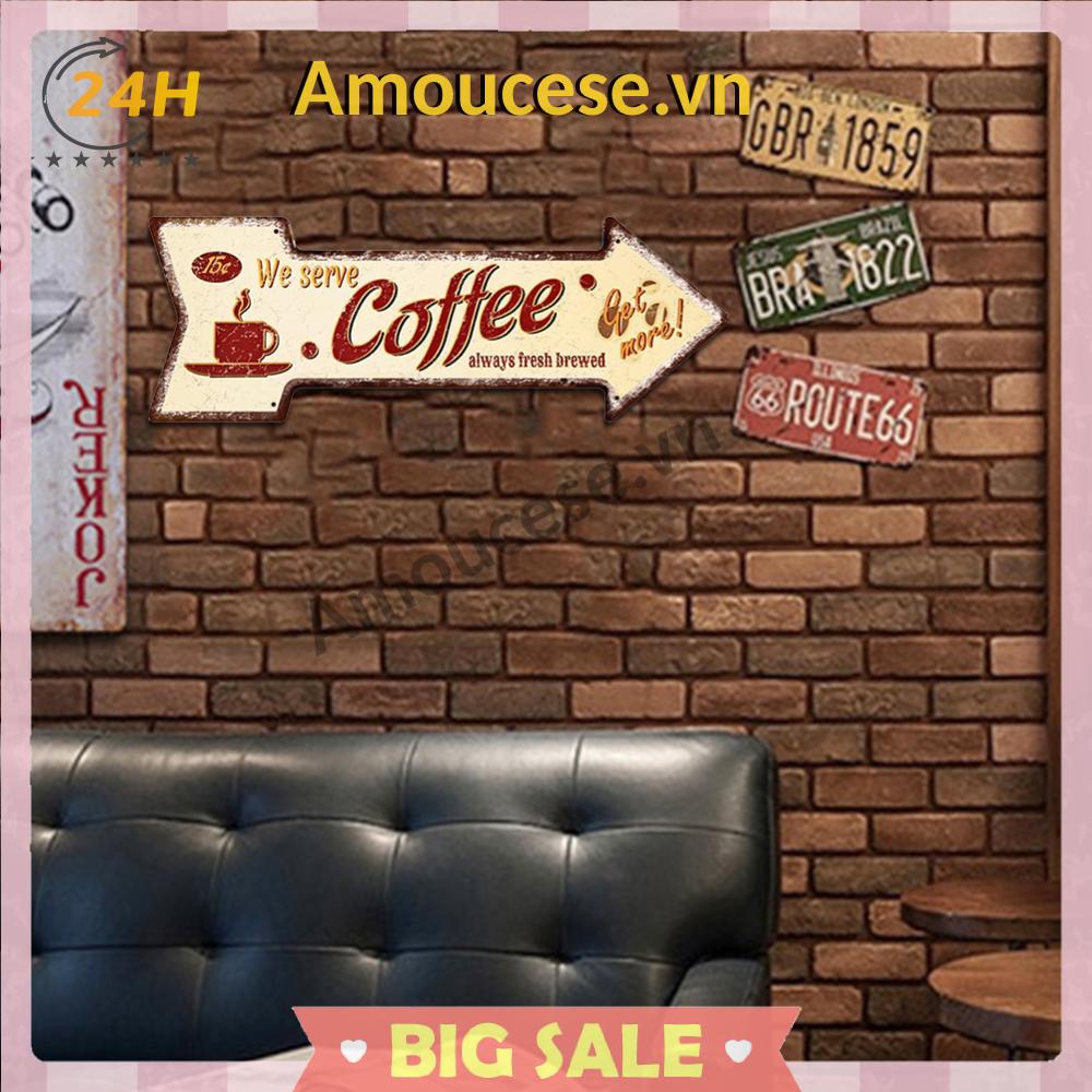 Áp Phích Kim Loại Thiếc Nghệ Thuật Hình Mũi Tên Màu Cà Phê retro Trang Trí Nhà Cửa