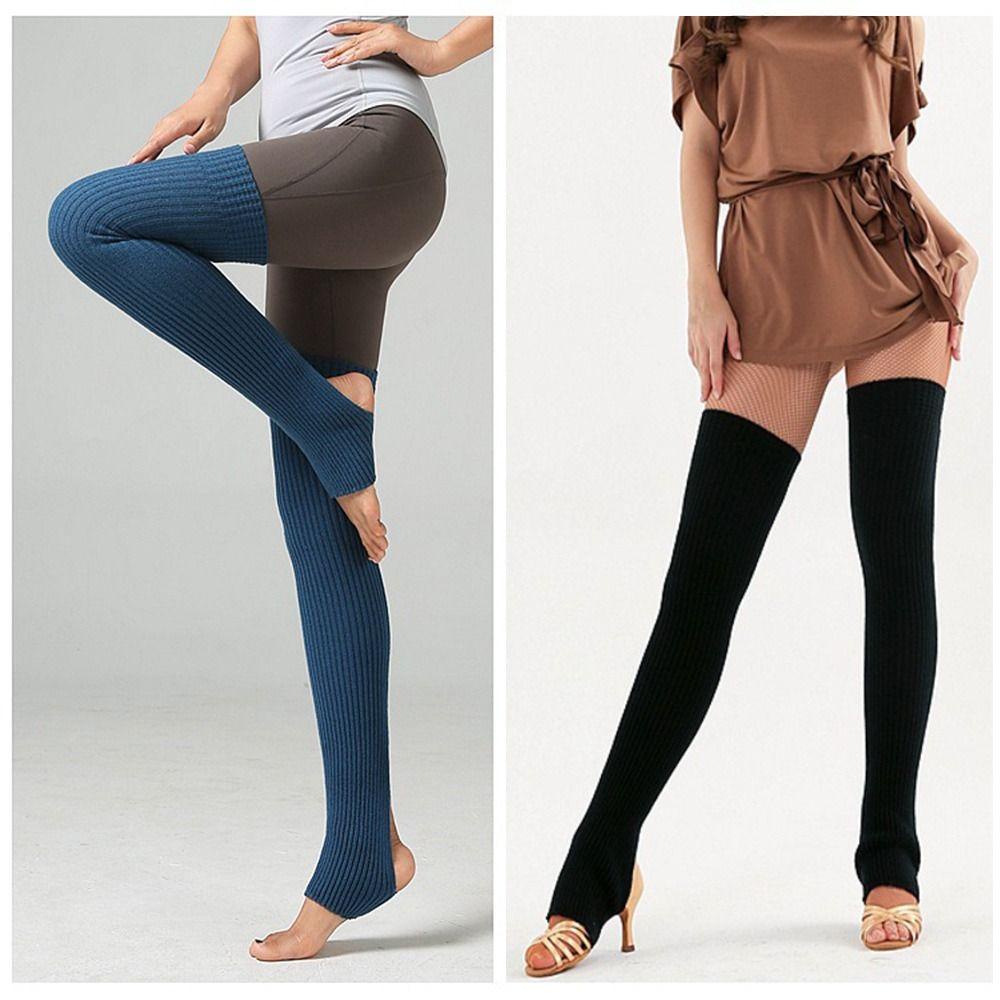 1 Đôi Tất Dệt Kim Giữ Ấm Chân Dài Qua Gối Màu Trơn Mùa Thu Đông Cho Nữ