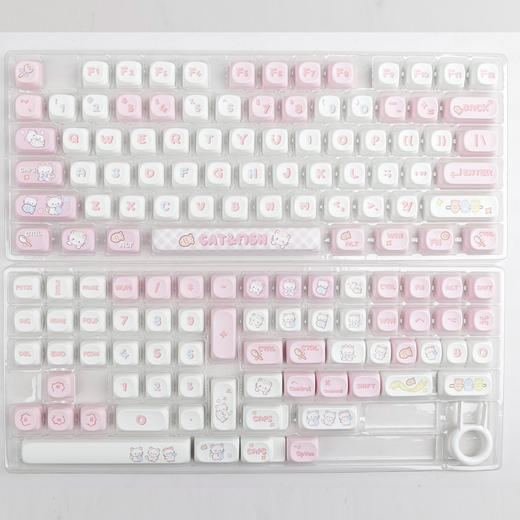 Pbt Nắp Đậy Phím Đàn Cá Mèo Hoạt Hình Màu Hồng / Cá Mập akko a75f87 75 99 104