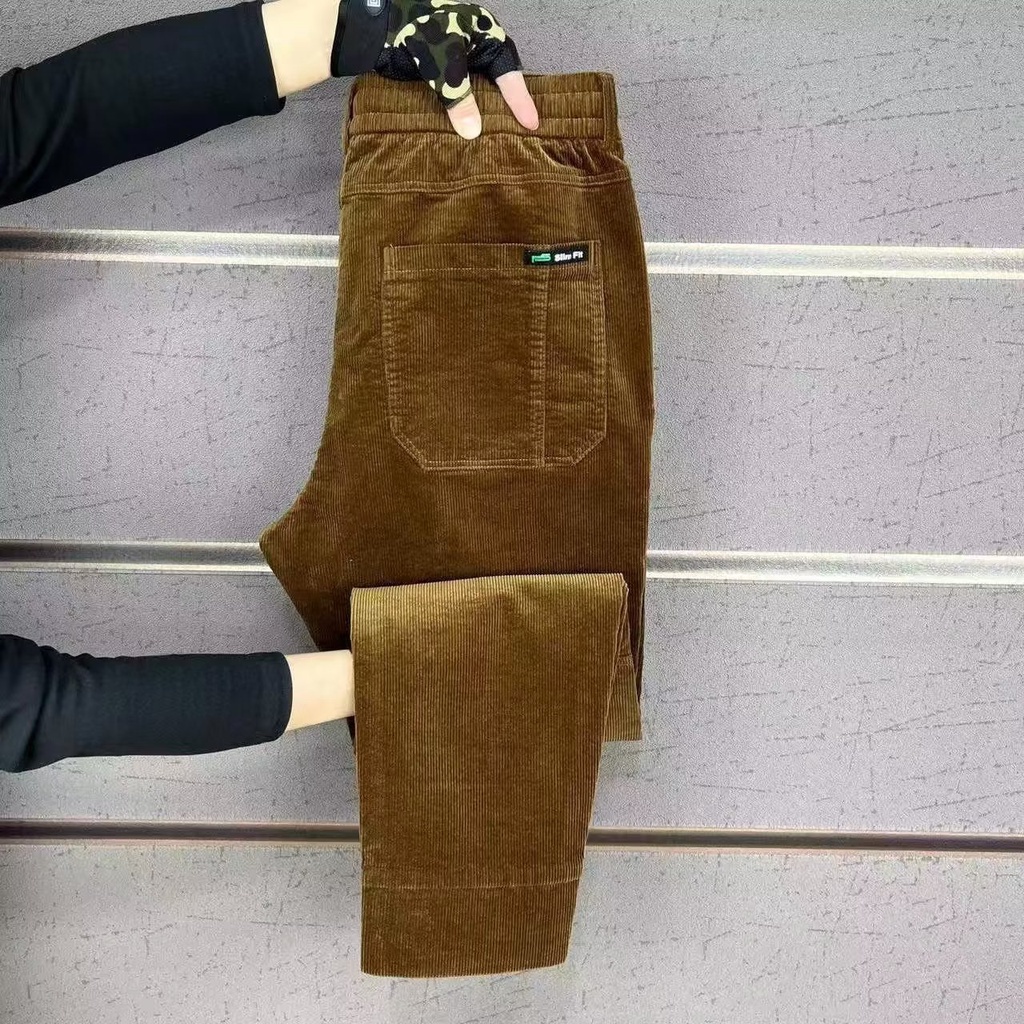 Quần Dài Dáng Ôm Vải Nhung Kẻ Sọc Phối Nhiều Túi Thời Trang Thu Đông Cho Nam