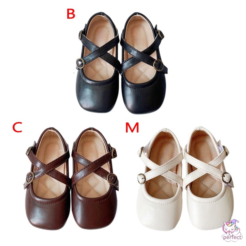 Giày Búp Bê Đế Bằng Mũi Vuông Mềm Mại Màu Trơn Kiểu Công Chúa Xinh Xắn Cho Bé Gái