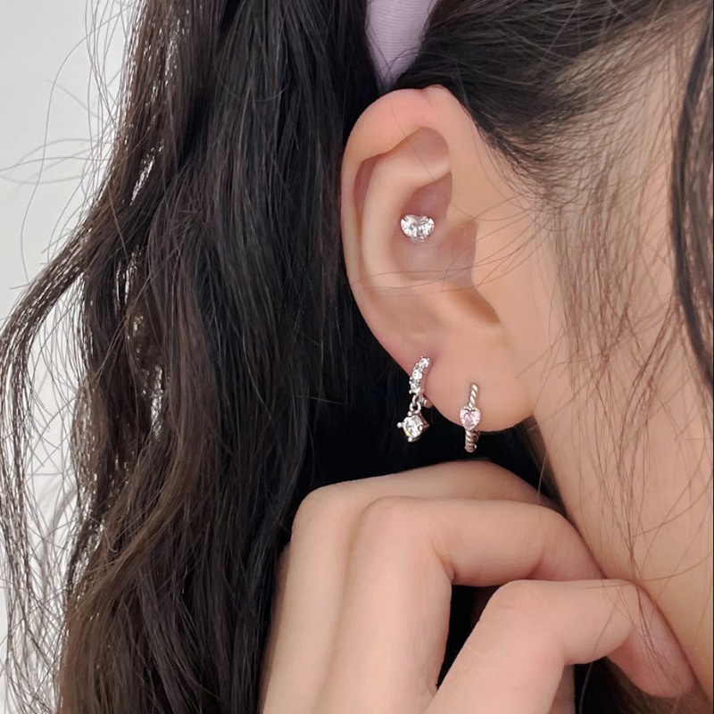 We flower Bông Tai Mạ Bạc 925 Hình Tròn Đính Đá Thời Trang Dành Cho Nữ