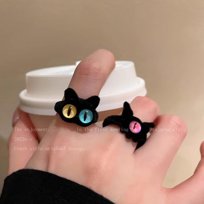 Dễ Thương Nhẫn Hình Mèo Mắt To Thời Trang Thu Đông Cho Cặp Đôi