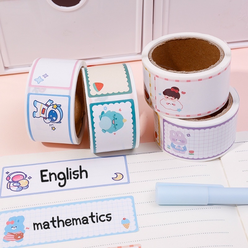 Cuộn 60 Miếng Dán Ghi Chú / Cuộn Nhãn Dán Ghi Tên Đa Năng Họa Tiết Động Vật Hoạt Hình Dễ Thương