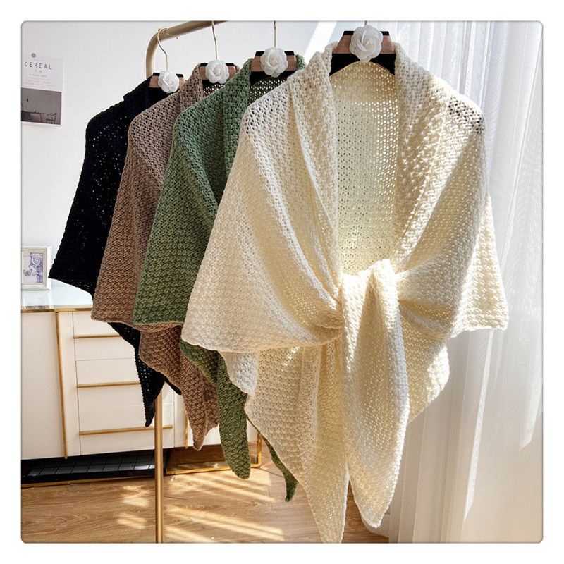 Khăn Choàng Dài Dệt Kim Bản Lớn Khoét Rỗng Phong Cách Hàn Quốc