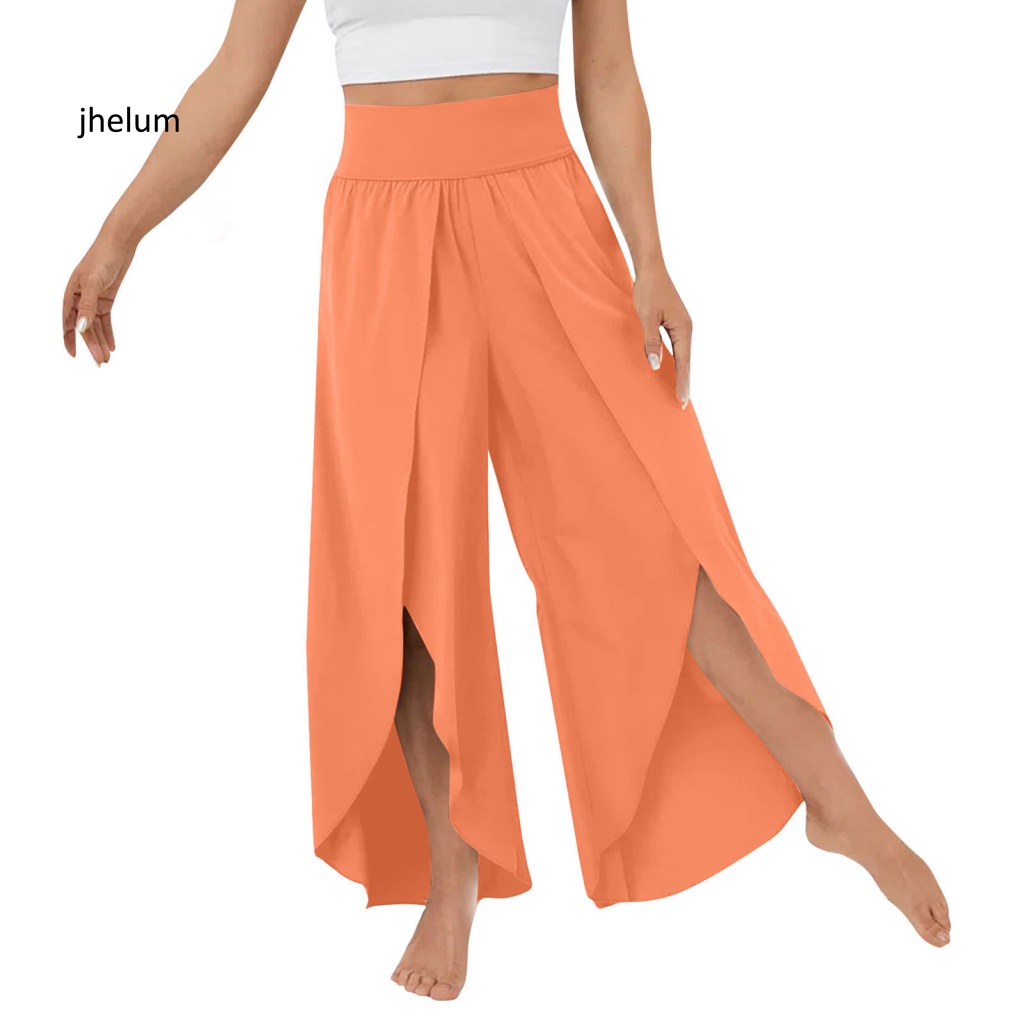 Jl * Quần culottes Lưng Cao Ống Rộng Xẻ Tà Màu Trơn Dành Cho Nữ Tập yoga