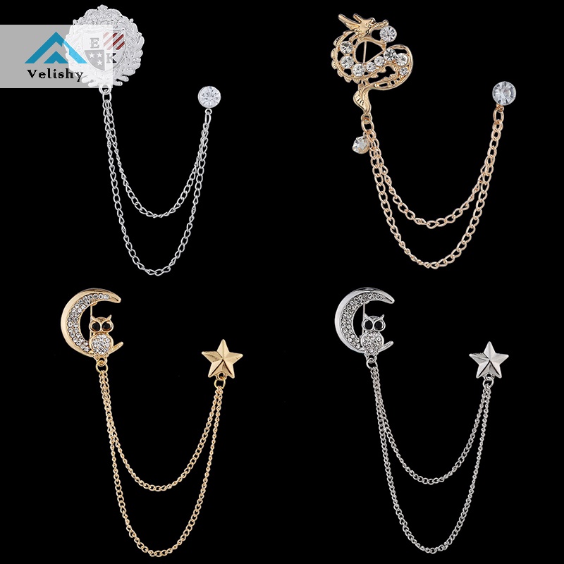 Velishy Trâm Cài Áo Hình Chim Cú Mặt Trăng Ngôi Sao Thanh Lịch Cho Nam