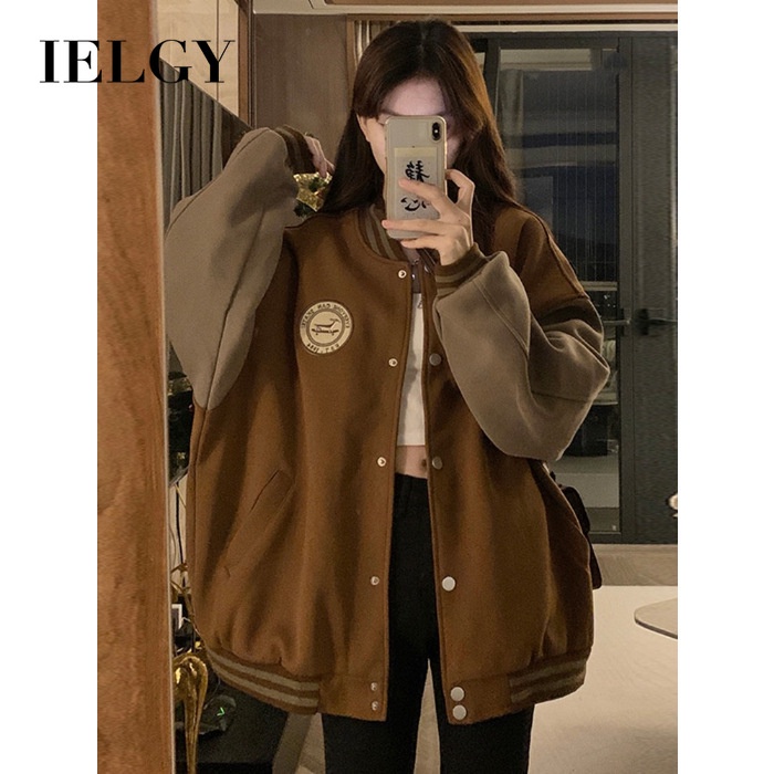 Ielgy Áo Khoác Bóng Chày Dáng Rộng Kiểu vintage Mỹ Cá Tính Cho Nữ