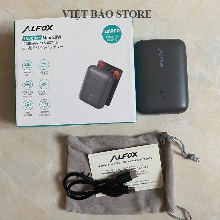 Pin sạc dự phòng Mini Siêu nhỏ 10000mah ALFOX AF-PB002 sạc nhanh PD20W, QC18W