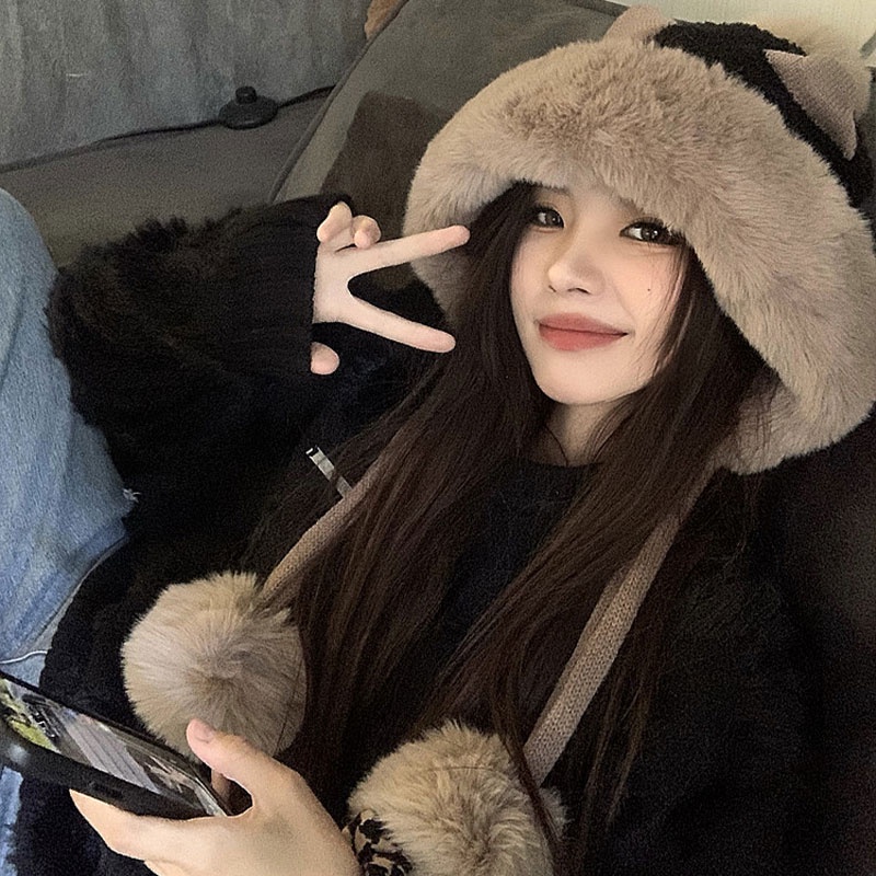 Mũ Trùm Đầu Vải Lông Cừu Giữ Ấm Tai Dễ Thương Phong Cách Hàn Quốc Thời Trang Mùa Đông Cho Bạn Gái