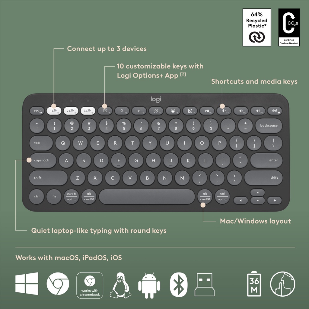 Bàn PhíM + ChuộT bluetooth Không Dây logitech pebble 2