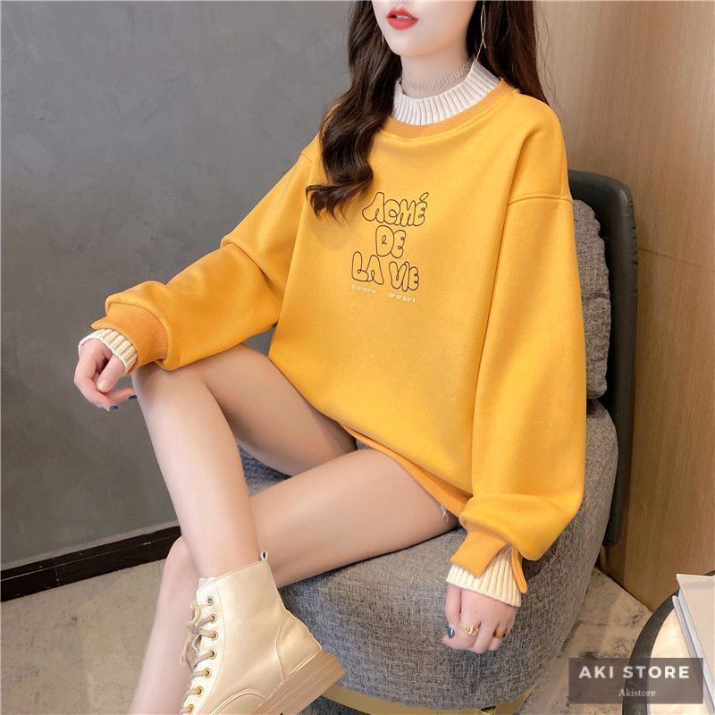 Áo Hoodie Giả Hai Lớp Lót Nhung Dày Dặn Dáng Rộng Thời Trang Thu Đông Mới Cho Nữ