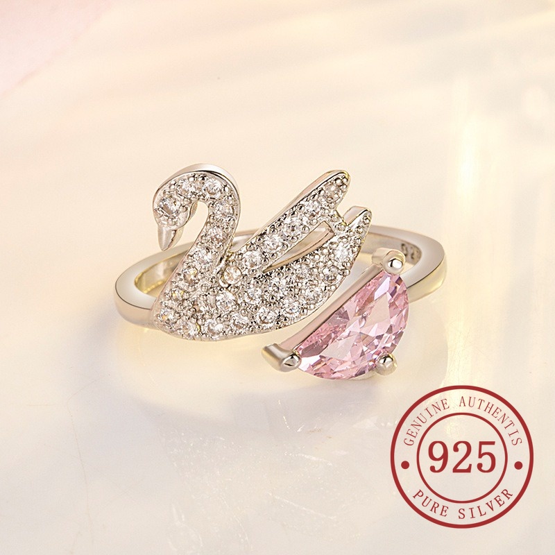 Nhẫn Hở Mạ Bạc s925 Hình Thiên Nga Đính Đá zircon Đơn Giản