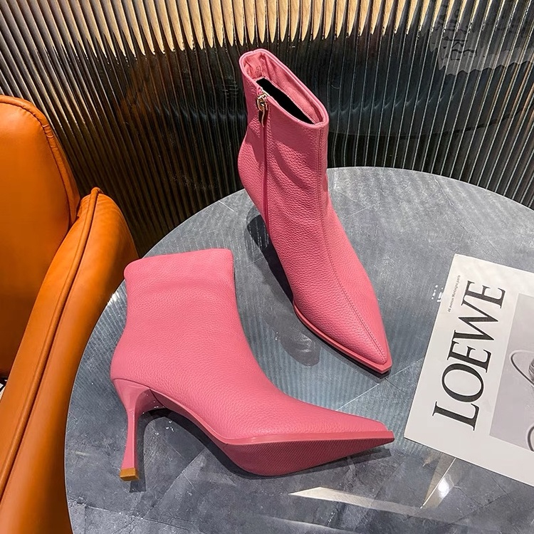 Thời Trang Giày Bốt Cao Gót Cổ Ngắn Mũi Nhọn Có Khóa Kéo Bên Hông Cho Nữ size 34-39