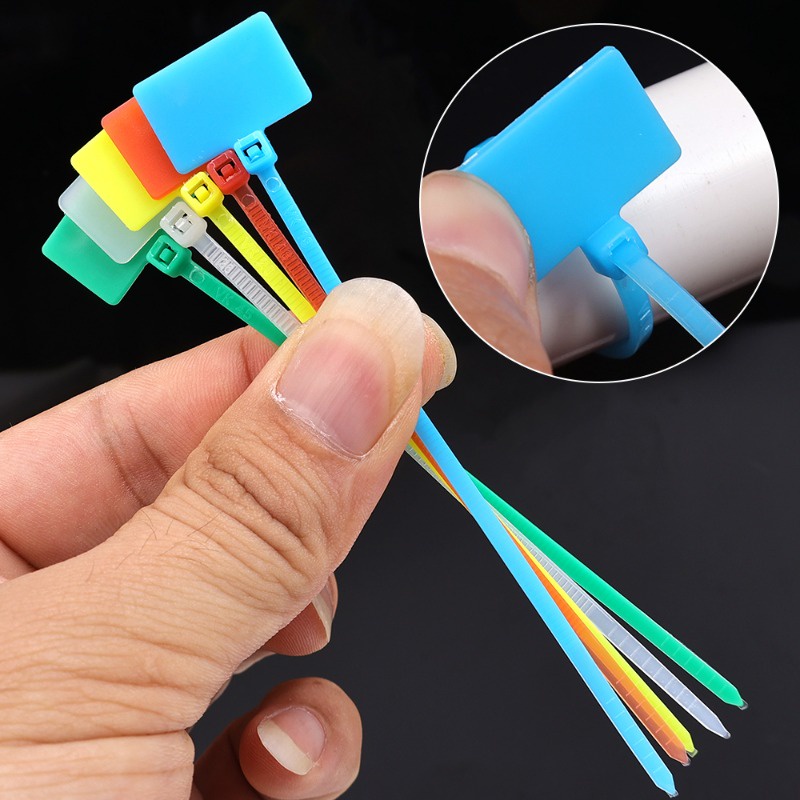 Set 100 Dây Rút nylon Kèm Thẻ Nhựa Đánh Dấu Tự Khóa Dây Cáp
