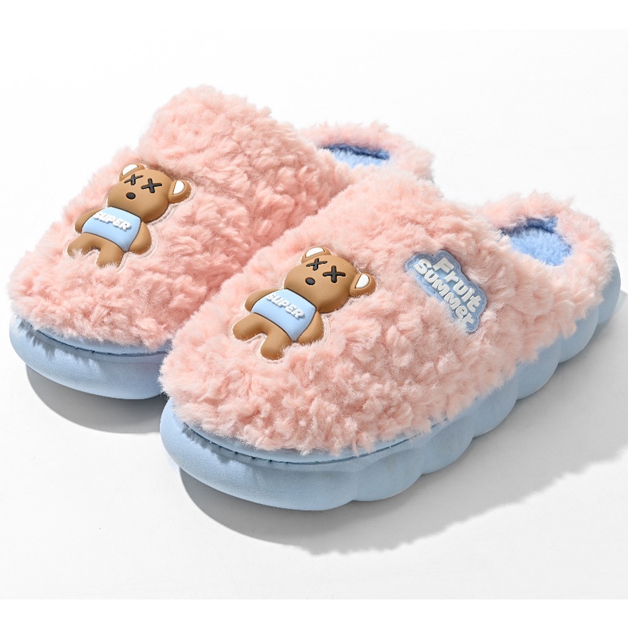 🤩sản phẩm mùa đông mới🤩Dép Bông Đi Trong Nhà Đế Dày Giữ Ấm Mùa Đông In Hình Gấu Hoạt Hình Cho Nữ