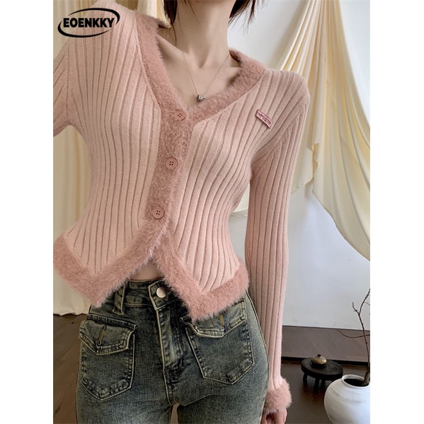  EOENKKY Áo Len áo khoác cardigan Comfortable Vintage INS Popular WXF23A0AEK 41Z231013