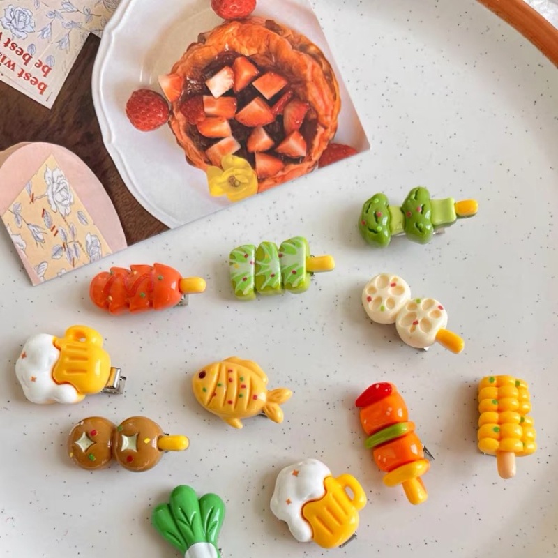 Kẹp Tóc Mái ins Vui Nhộn Dành Cho Bạn Gái Nướng Thịt Bbq dopamine