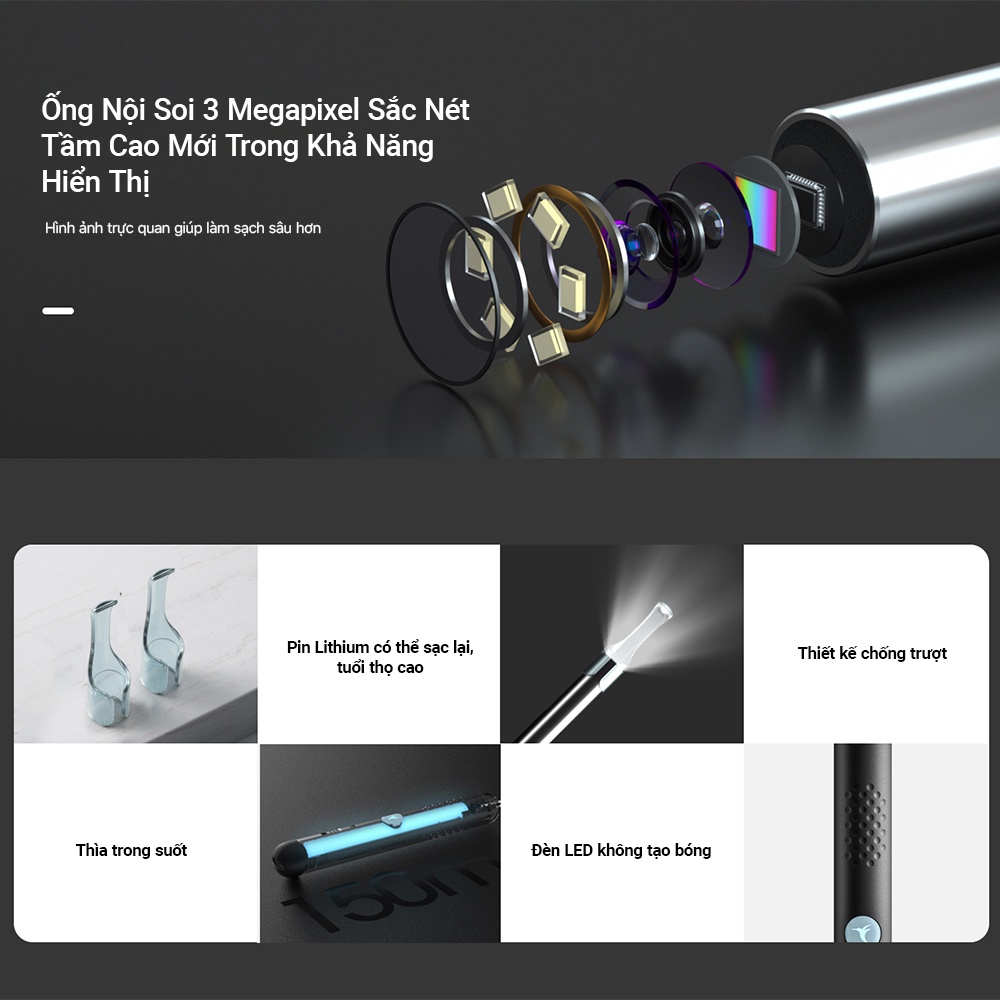 Dụng cụ lấy ráy tai thông minh Bebird R1 có camera Hình ảnh HD 3 MP không dây vệ sinh sạch lỗ tai - Chính Hãng