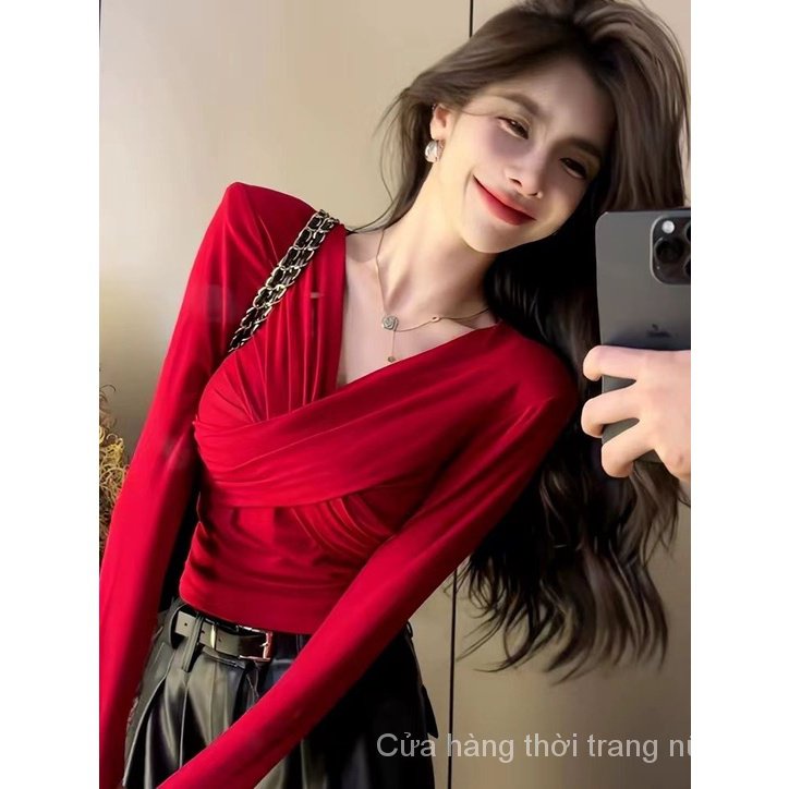 Áo Thun Tay Dài Cổ Chữ v Dáng Ôm Thời Trang Mùa Thu Dành Cho Nữ